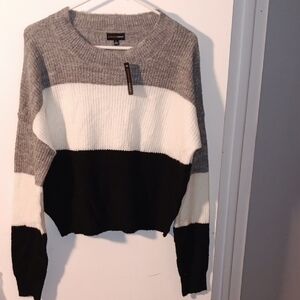 Ambiance Gray, White, and Black Striped Sweater